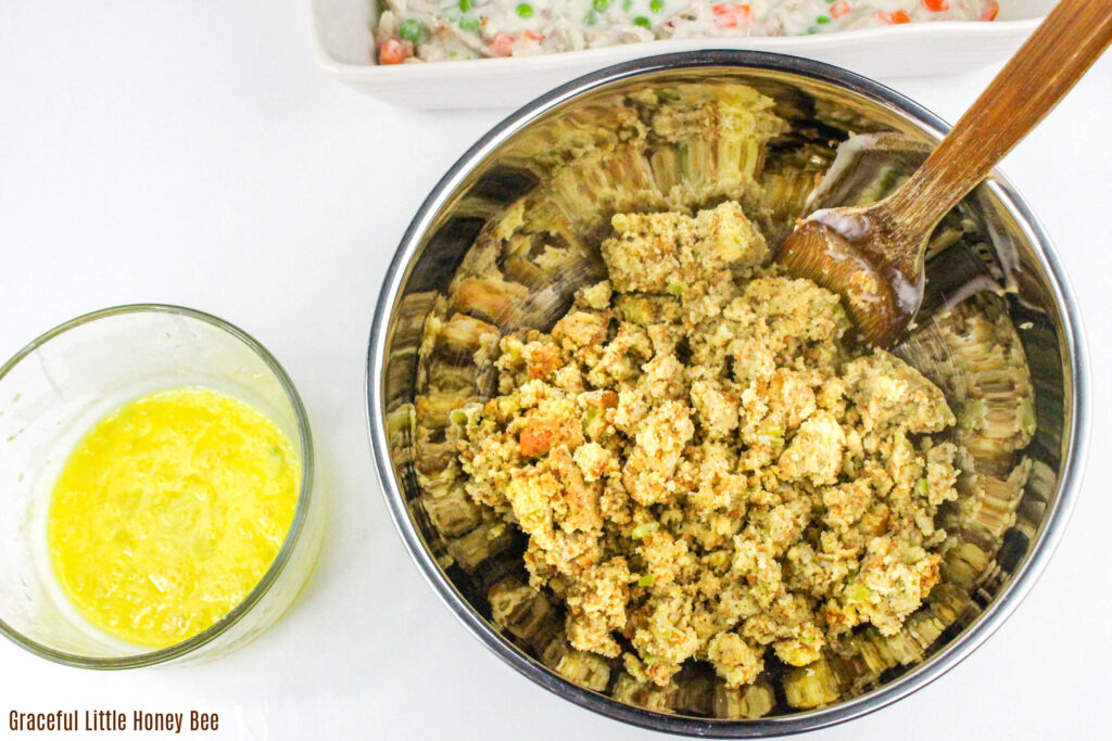 Stuffing in a mixing bowl.