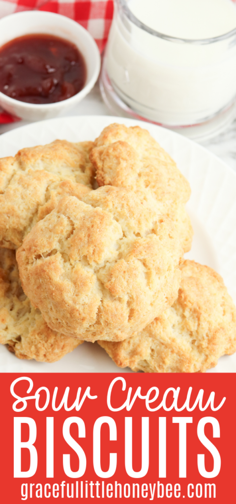 Aerial view of sour cream biscuits sitting on a plate.