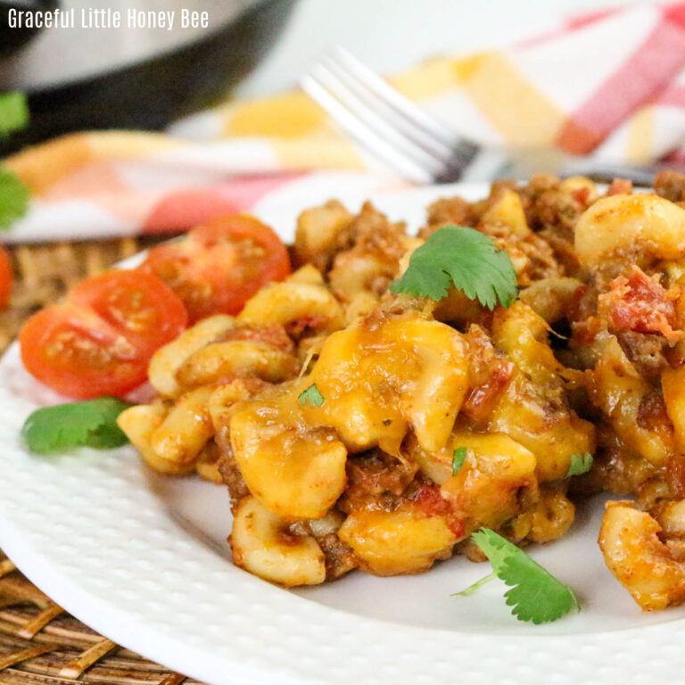 Taco Pasta on a white plate.