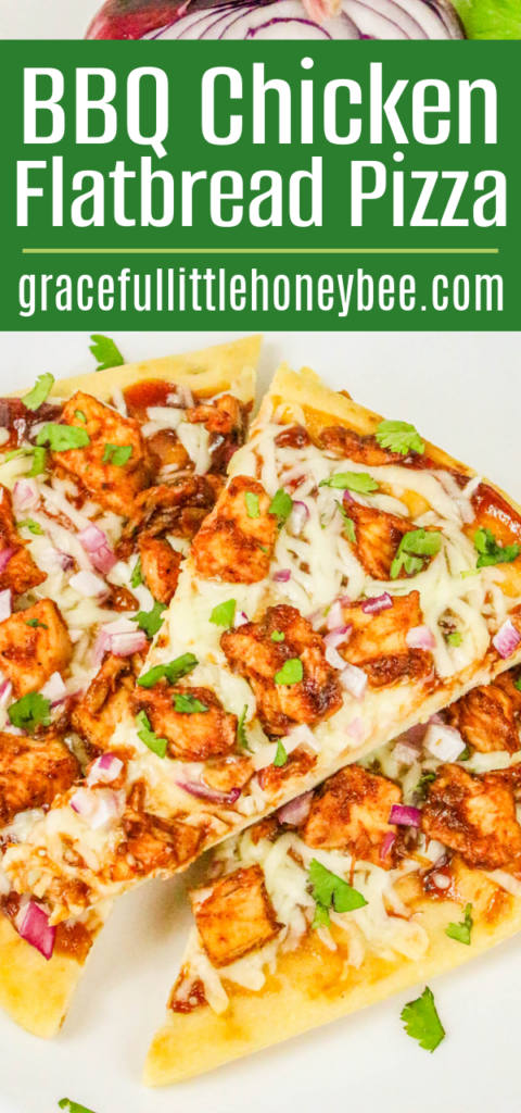Slices of BBQ Chicken Flatbread pizza on a plate.