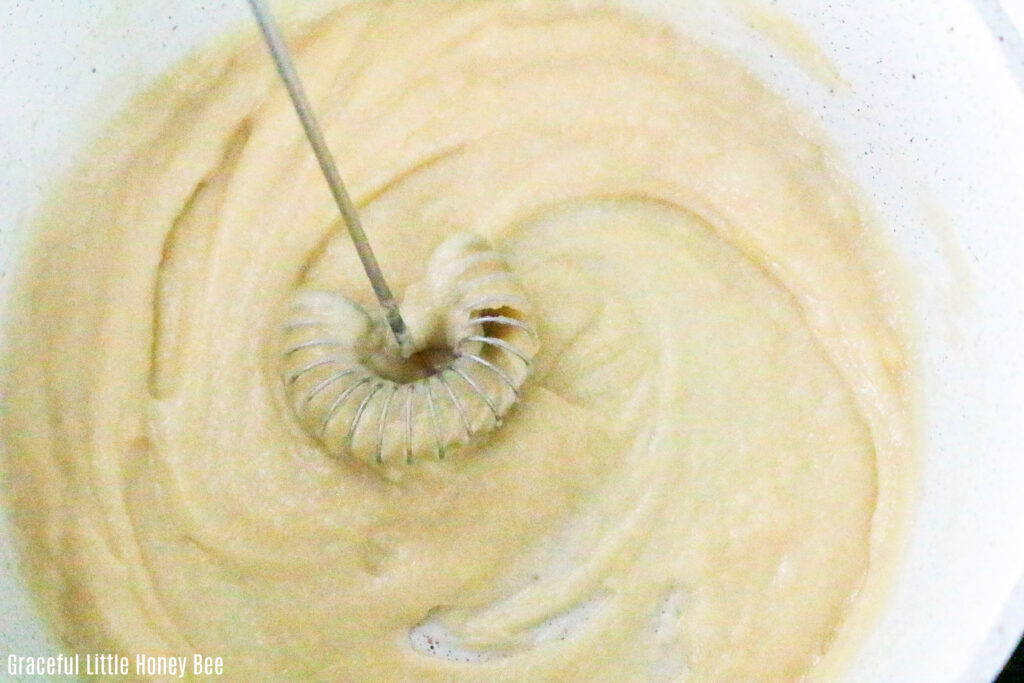 Flour and butter paste in a skillet.