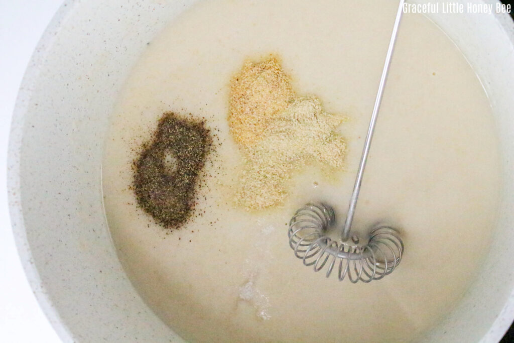 Seasonings being added to cream soup mixture.