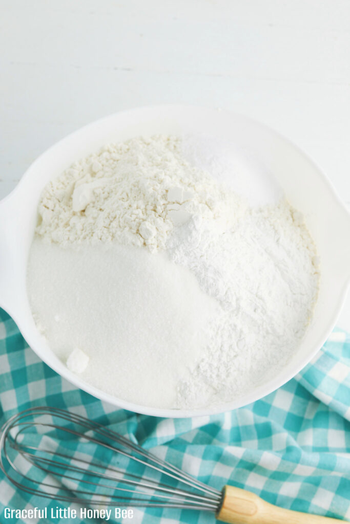 Pancake ingredients in a mixing bowl.
