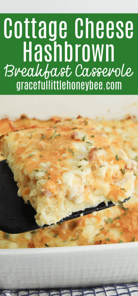 Close up view of a slice of hashbrown casserole.