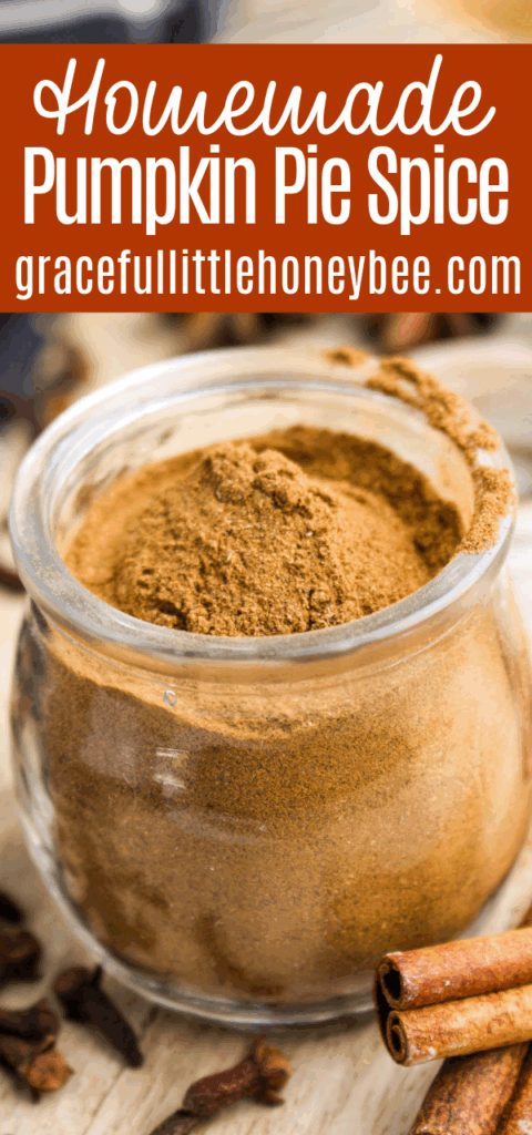 Pumpkin Pie Spice in glass jar.