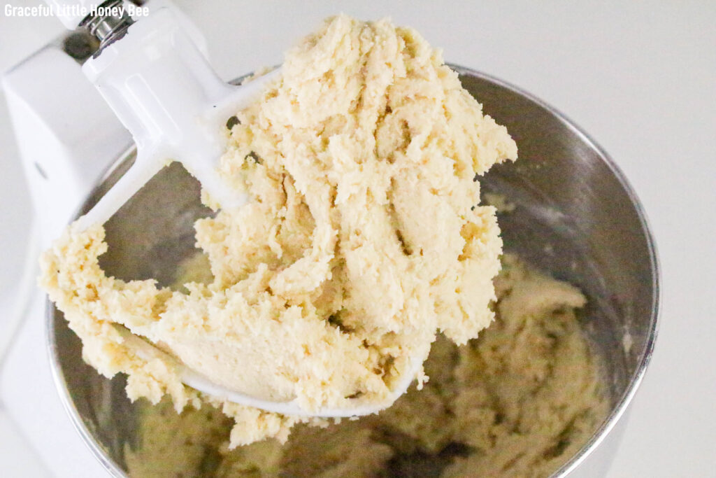 Dough on mixer paddle.