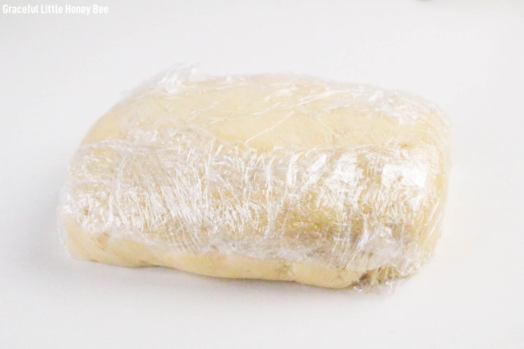 Dough wrapped in plastic.