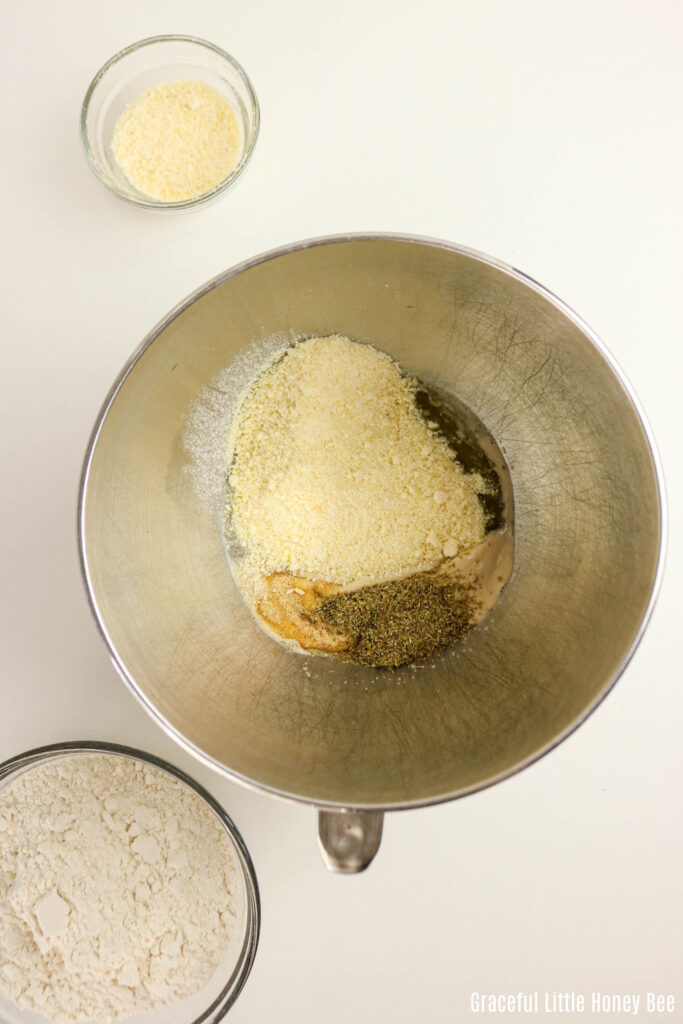 Dough ingredients in a mixing bowl.
